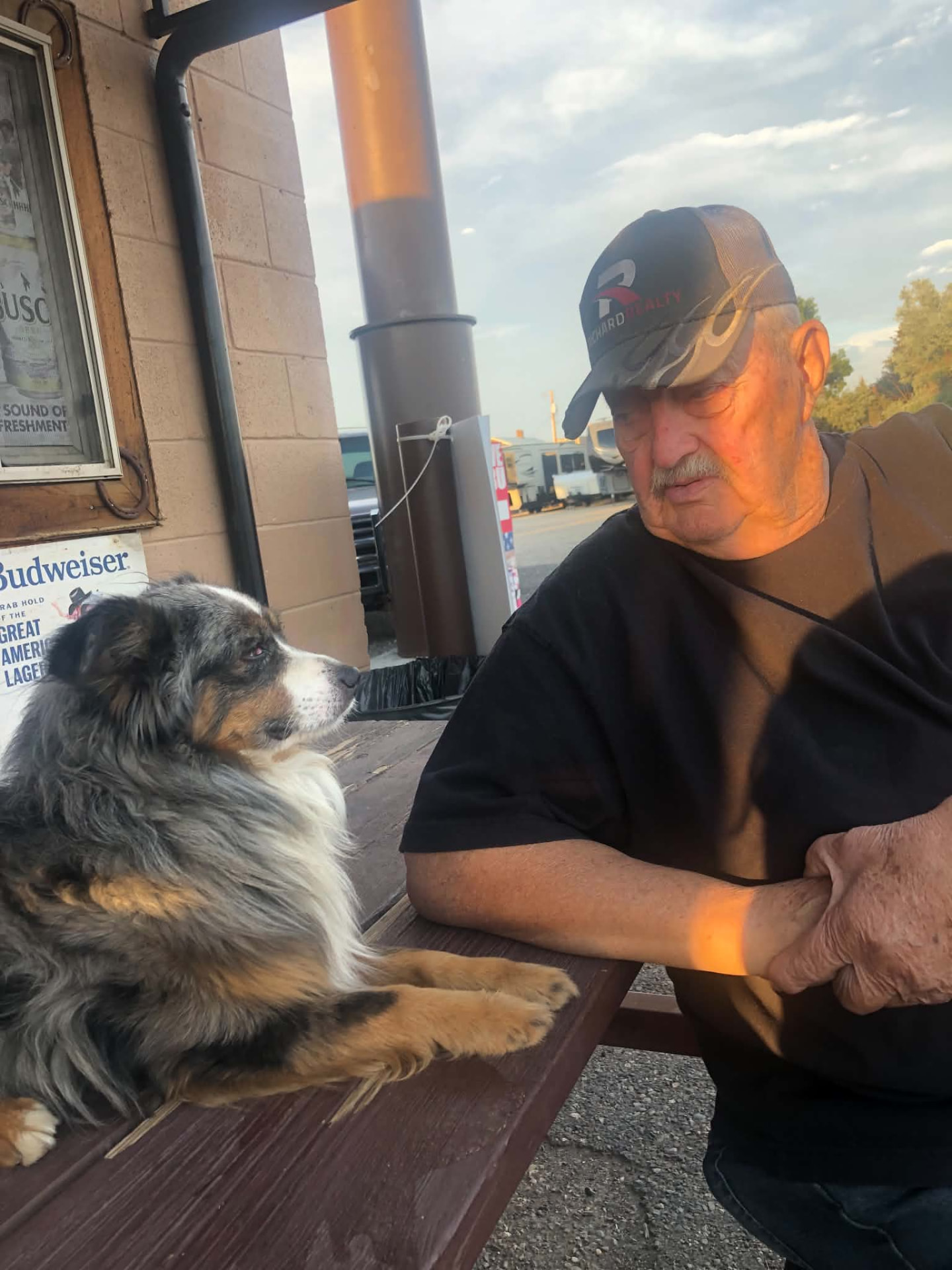 Jim sitting with Buckwheat the famous Tip dog!

