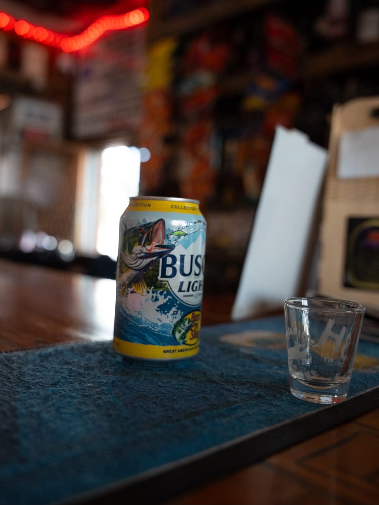 Cold Busch Light on the bar